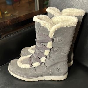 Grey Timbaland snow boots